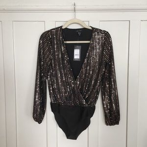 ASOS Gold sequin faux wrap bodysuit